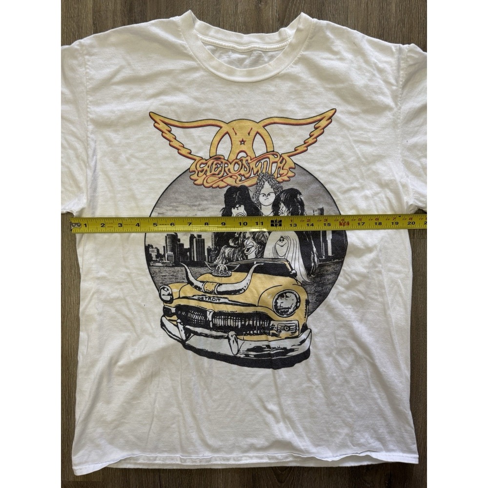 Vintage Aerosmith Band T Shirt Detroit Car Graphic 90s Rock Tee White Medium / L - Picture 3 of 7